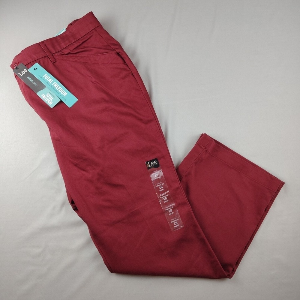 Lee Total Freedom Pants Womens 18S Eased Fit Flex Waist Burgundy Pants NWT